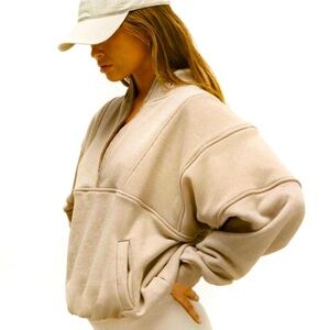 Joah Brown tan brown Retro half zip sweatshirt